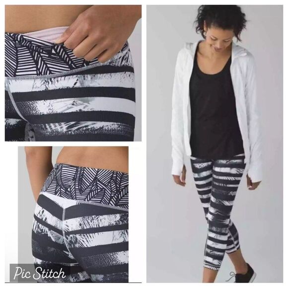 Lululemon Wunder Under Crop II Full-On Luon Shady Palms/Banana/Leaf/Gingham 8 - Picture 8 of 15